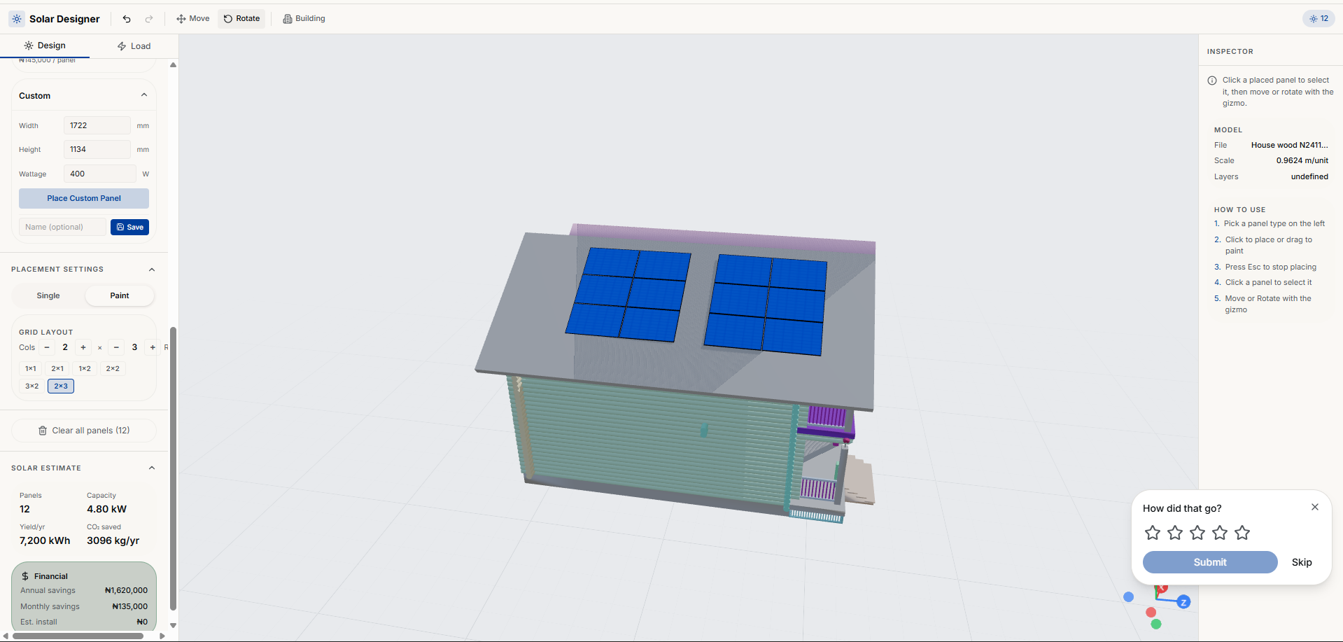 3D rooftop solar panel placement in Solar Designer