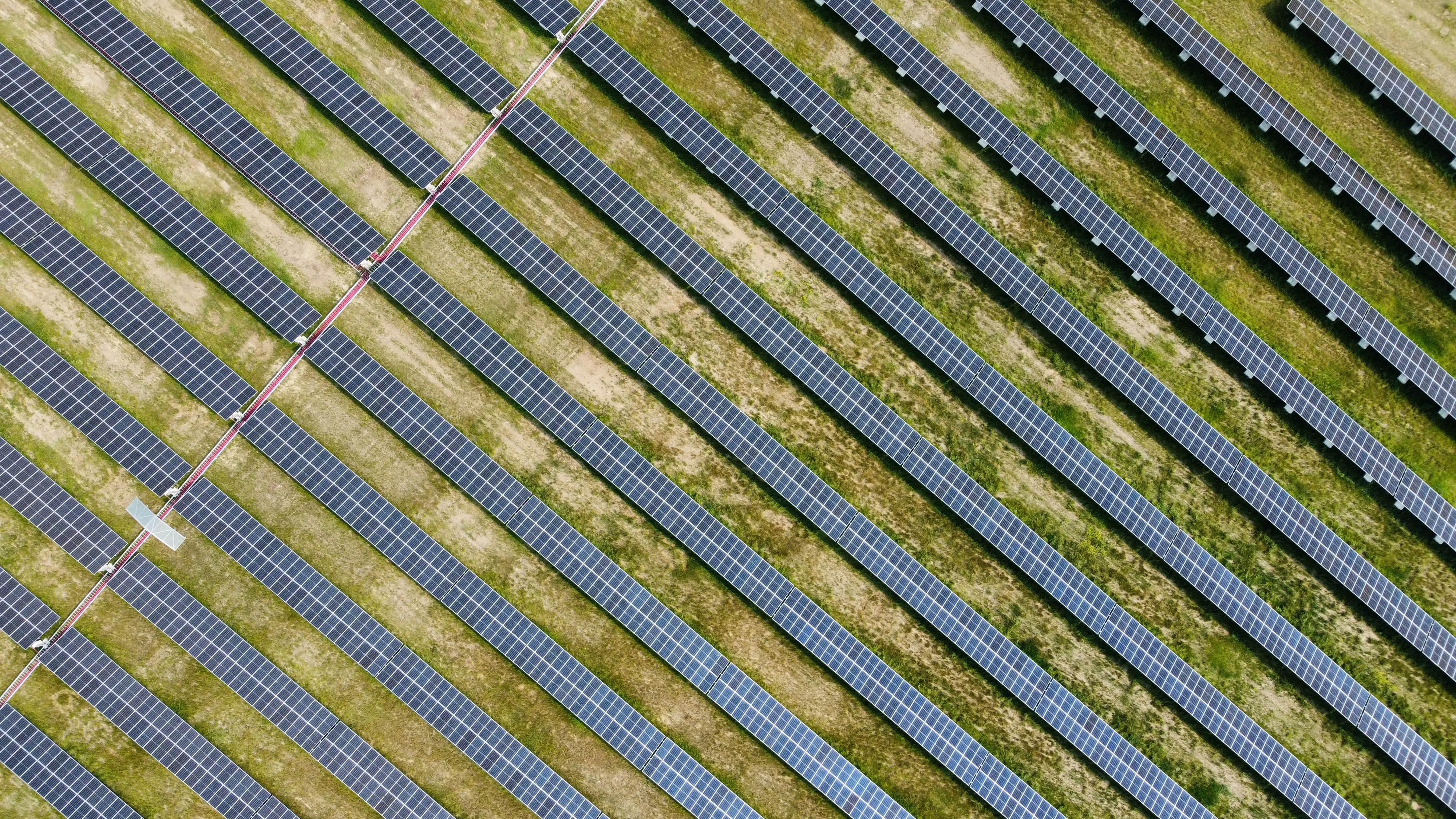 Aerial drone view of solar grid