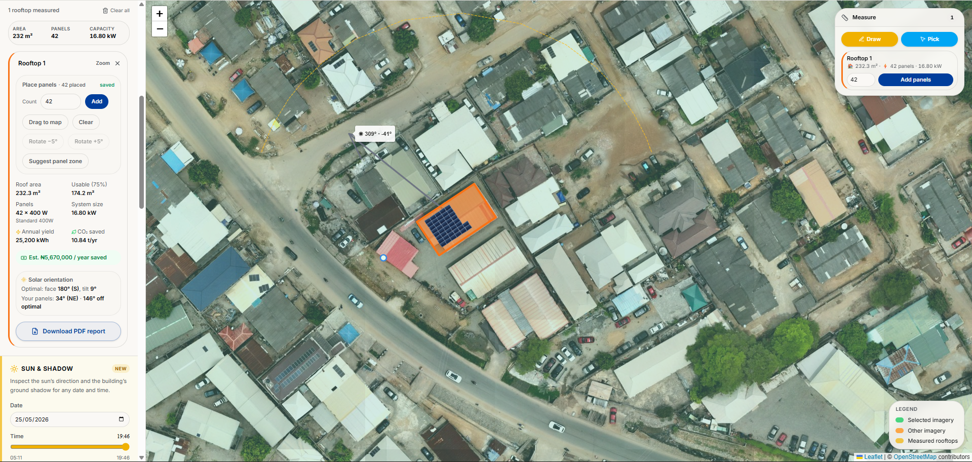 Aerial rooftop survey view in FieldScope